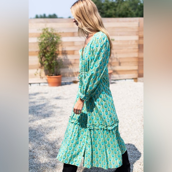 Emerson Fry Lucy Long Sleeve Dress - Frida in Blue/Green, Size Medium - Picture 3 of 8